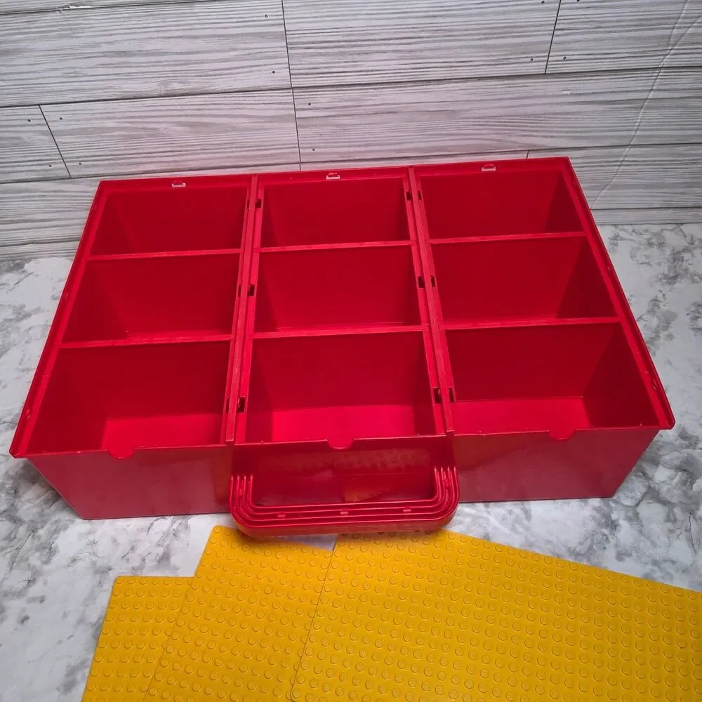 Lego Rare 1989 Vintage Red and Yellow 3 Compartment Storage Case w/ Sliding Lids